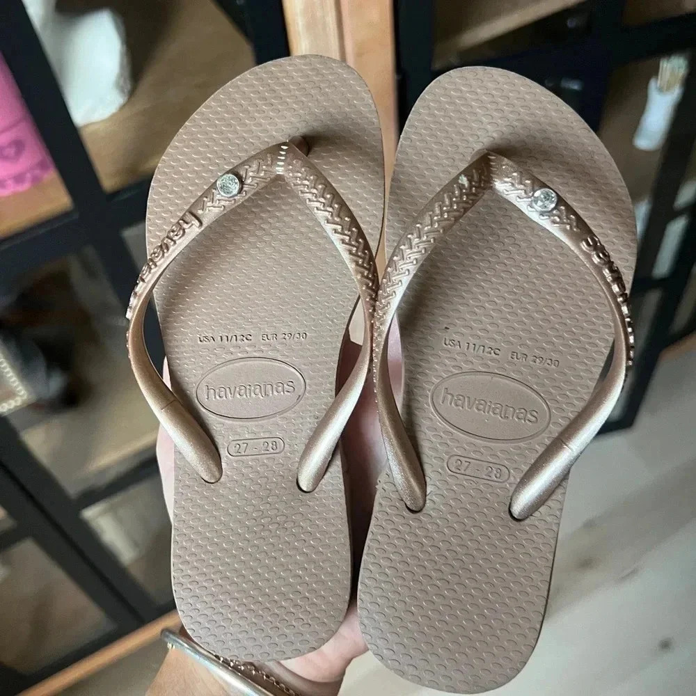 Girls Havainas flip flops slim fit brown sand water shoes beach pool toddler